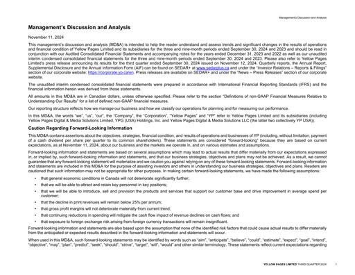 Thumbnail Yellow Pages (Canada) Quarterly Report 2024-q3