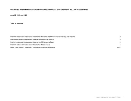 Thumbnail Yellow Pages (Canada) Quarterly Report 2025-q2
