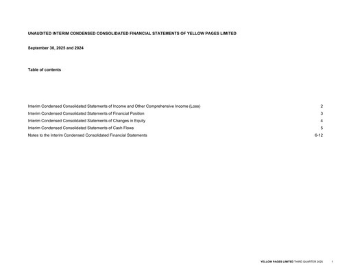 Thumbnail Yellow Pages (Canada) Quarterly Report 2025-q3