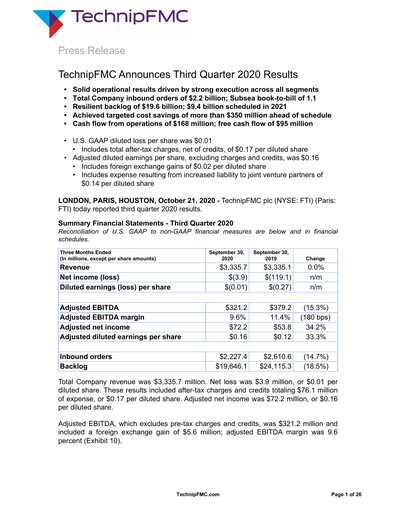 Thumbnail TechnipFMC
 Quarterly Report 2020-q3