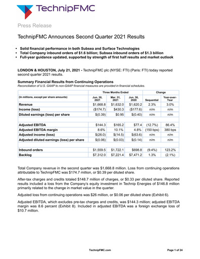 Thumbnail TechnipFMC
 Quarterly Report 2021-q2