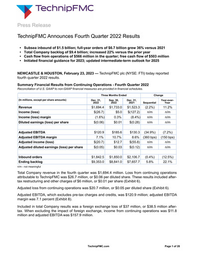 Thumbnail TechnipFMC
 Quarterly Report 2022-q4