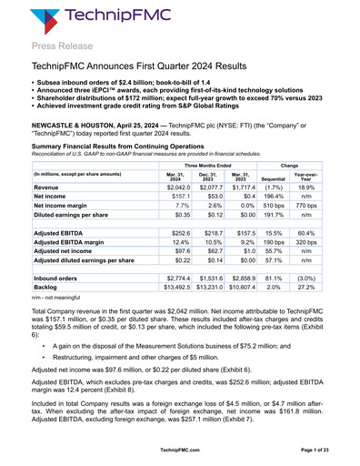 Thumbnail TechnipFMC
 Quarterly Report 2024-q1