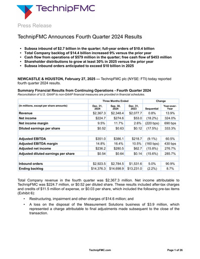 Thumbnail TechnipFMC
 Quarterly Report 2024-q4