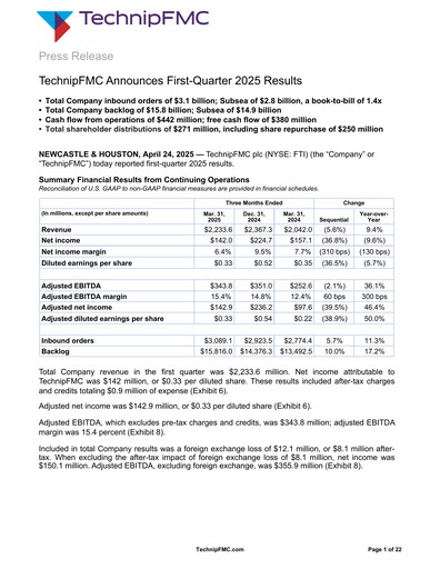 Thumbnail TechnipFMC
 Quarterly Report 2025-q1