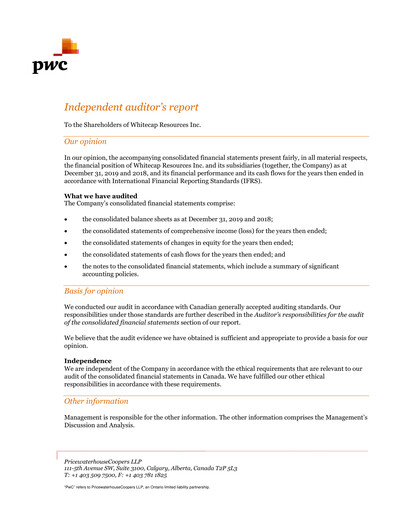 Thumbnail Whitecap Resources Financial Statement 2019