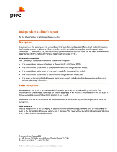 Thumbnail Whitecap Resources Financial Statement 2020