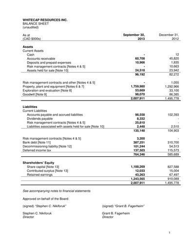 Thumbnail Whitecap Resources Quarterly Report 2013-q3