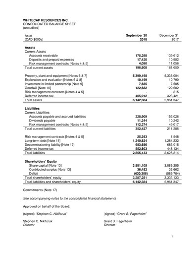 Thumbnail Whitecap Resources Quarterly Report 2018-q3