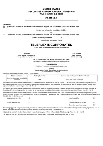 Thumbnail Teleflex Quarterly Report 2020-q2