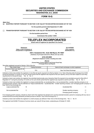Thumbnail Teleflex Quarterly Report 2020-q3
