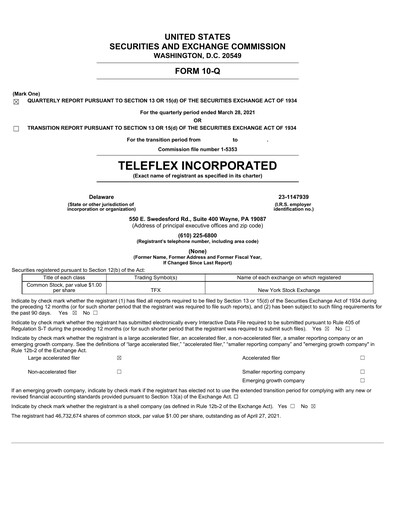 Thumbnail Teleflex Quarterly Report 2021-q1
