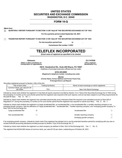 Thumbnail Teleflex Quarterly Report 2021-q3