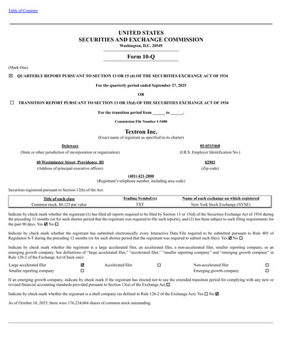 Thumbnail Textron Quarterly Report 2025-q3