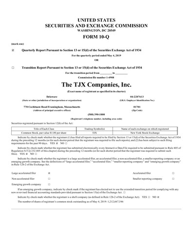 Thumbnail TJX Companies Quarterly Report 2020-q1