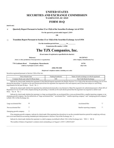 Thumbnail TJX Companies Quarterly Report 2020-q2