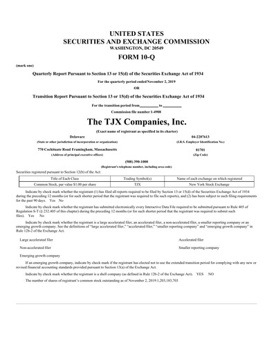 Thumbnail TJX Companies Quarterly Report 2020-q3
