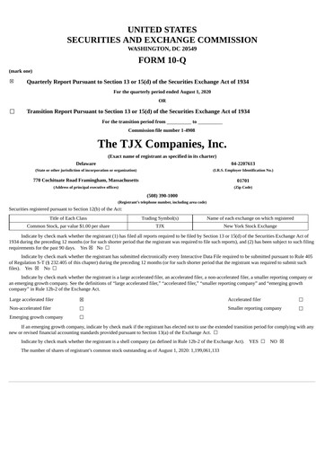 Thumbnail TJX Companies Quarterly Report 2021-q2