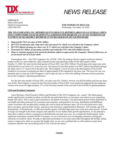 Thumbnail TJX Companies Quarterly Report 2021-q3