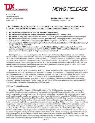 Thumbnail TJX Companies Quarterly Report 2023-q2