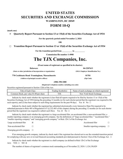 Thumbnail TJX Companies Quarterly Report 2025-q3