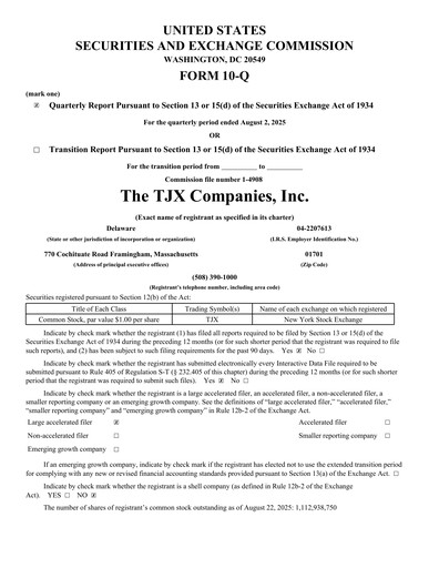 Thumbnail TJX Companies Quarterly Report 2026-q2