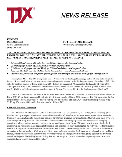 Thumbnail TJX Companies Quarterly Report 2026-q3