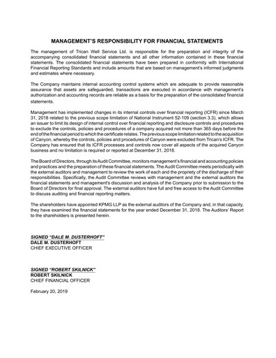 Thumbnail Trican Well Service Financial Statement 2018