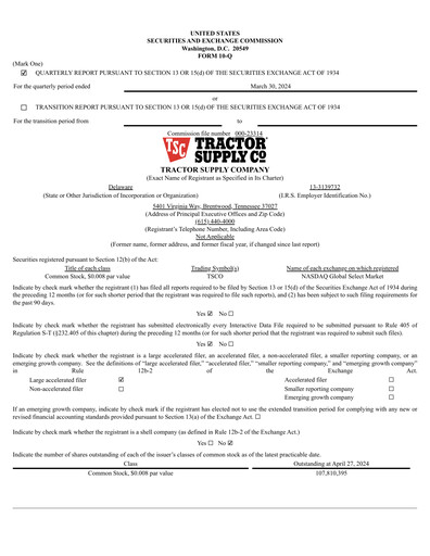Miniature Tractor Supply Rapport trimestriel 2024-q1