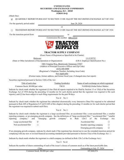 Miniature Tractor Supply Rapport trimestriel 2024-q2