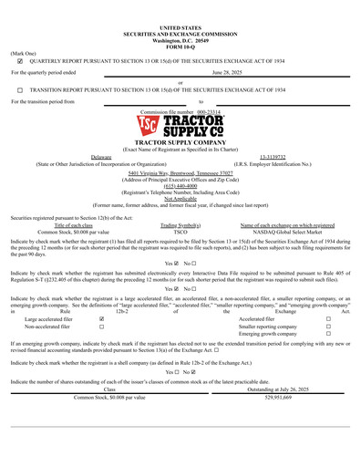 Miniature Tractor Supply Rapport trimestriel 2025-q2