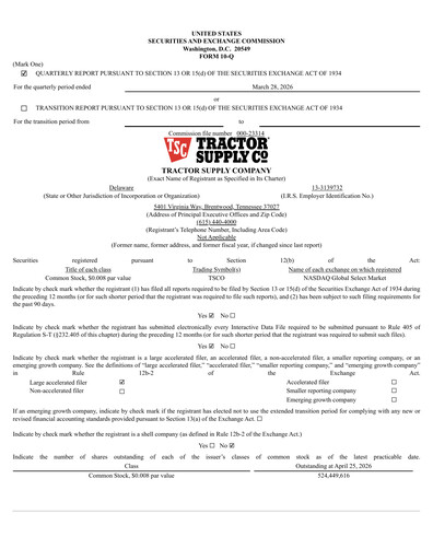 Miniature Tractor Supply Rapport trimestriel 2026-q1