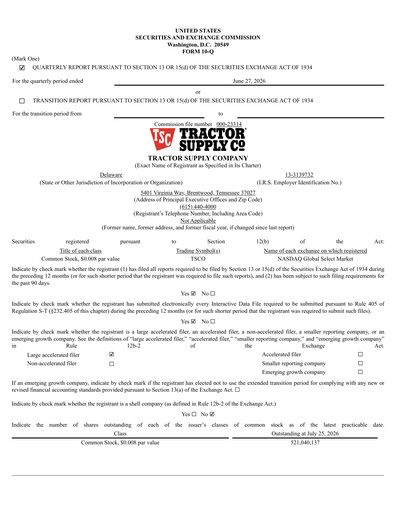 Thumbnail Tractor Supply Quarterly Report 2026-q2