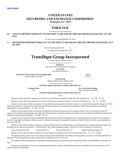 Thumbnail TransDigm Group Annual Report 2010