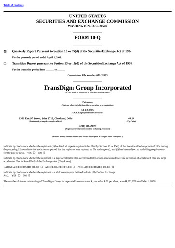 Thumbnail TransDigm Group Quarterly Report 2006-q2