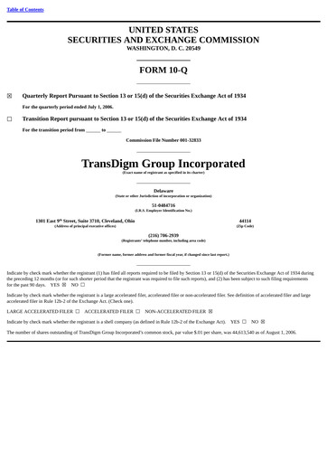 Thumbnail TransDigm Group Quarterly Report 2006-q3