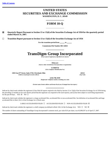 Thumbnail TransDigm Group Quarterly Report 2007-q2