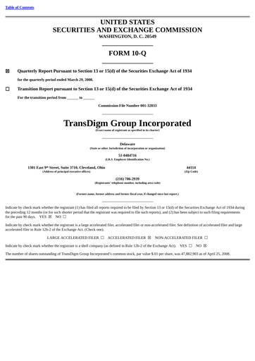 Thumbnail TransDigm Group Quarterly Report 2008-q2
