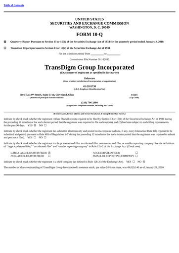 Thumbnail TransDigm Group Quarterly Report 2010-q1