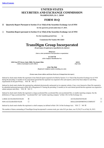 Thumbnail TransDigm Group Quarterly Report 2015-q3