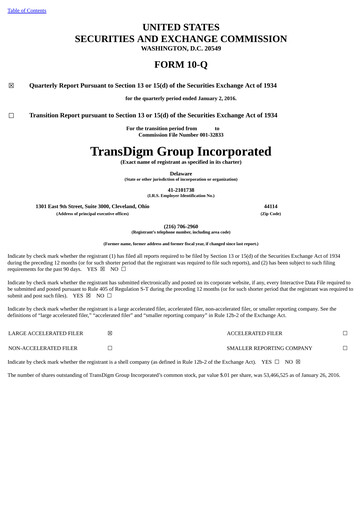 Thumbnail TransDigm Group Quarterly Report 2016-q1