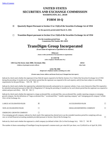 Thumbnail TransDigm Group Quarterly Report 2018-q2