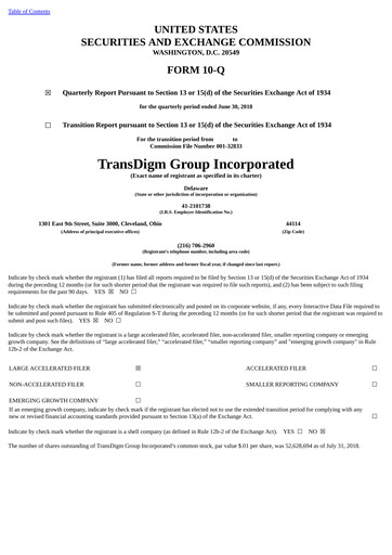 Thumbnail TransDigm Group Quarterly Report 2018-q3