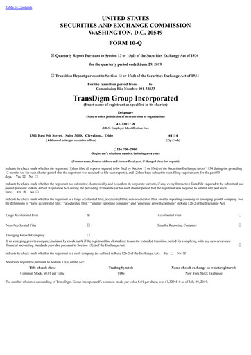 Thumbnail TransDigm Group Quarterly Report 2019-q3