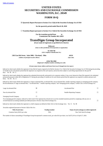 Thumbnail TransDigm Group Quarterly Report 2020-q2