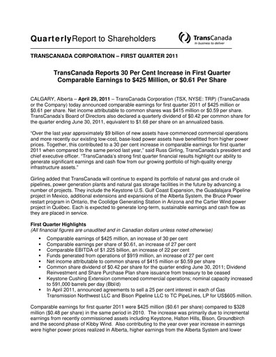 Vorschaubild TC Energy
 Quartalsbericht 2011-q1