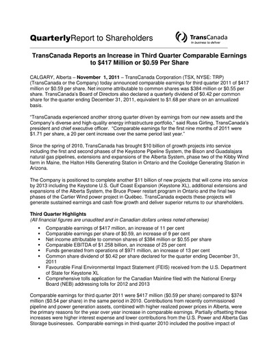 Vorschaubild TC Energy
 Quartalsbericht 2011-q3