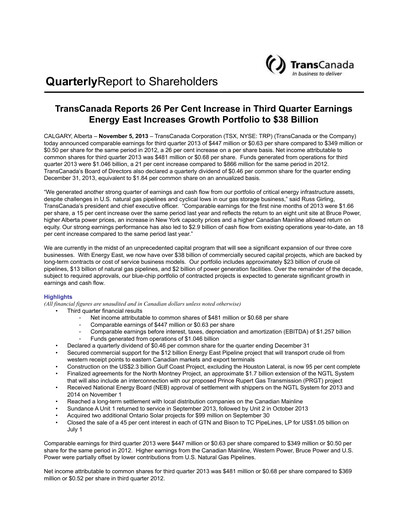 Vorschaubild TC Energy
 Quartalsbericht 2013-q3
