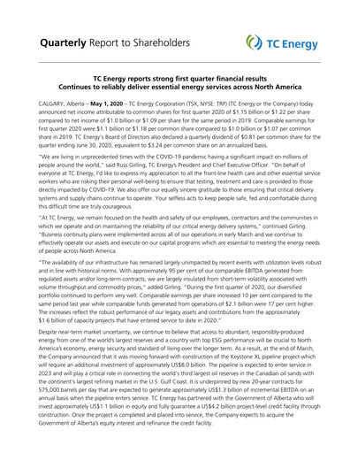 Vorschaubild TC Energy
 Quartalsbericht 2020-q1
