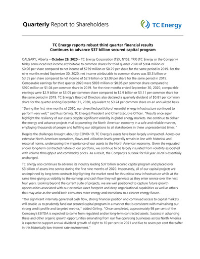 Vorschaubild TC Energy
 Quartalsbericht 2020-q3